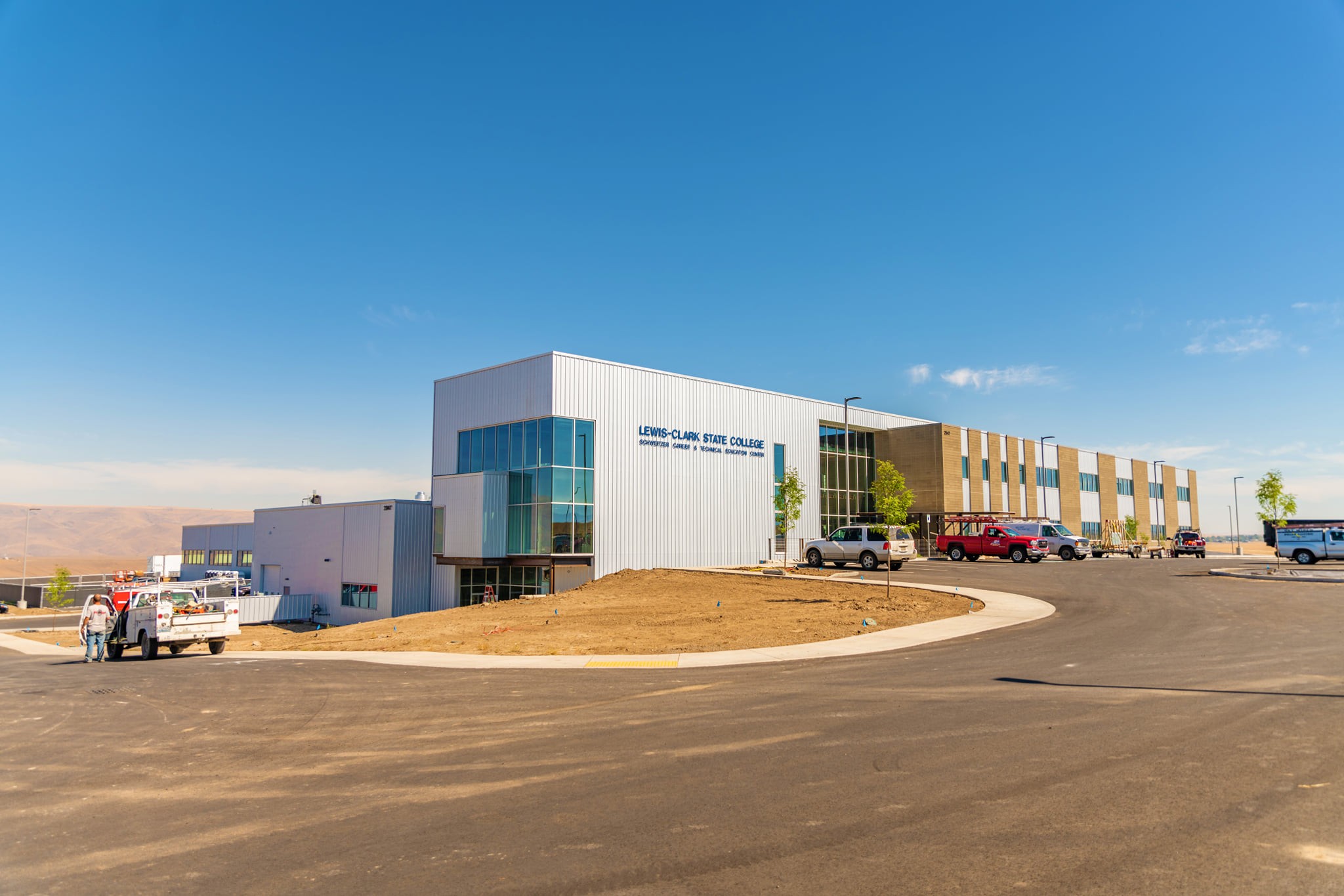 Two story pre-engineered steel building with metal siding and roofing in Lewiston Idaho.